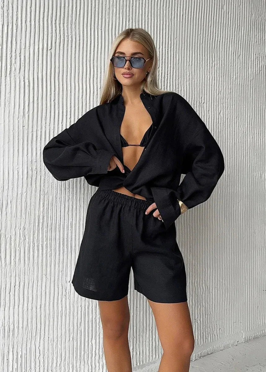 Camille White Linen Shirt and Shorts Set - Image 6