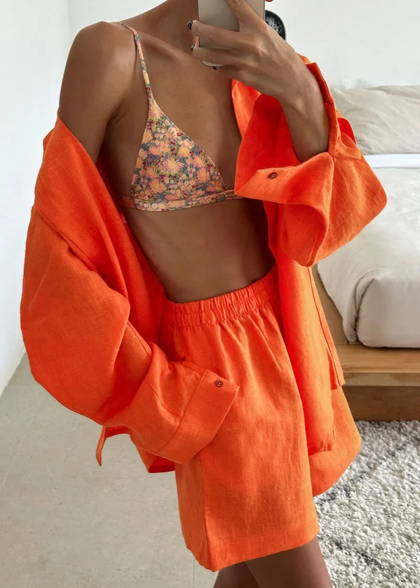Camille White Linen Shirt and Shorts Set - Image 7
