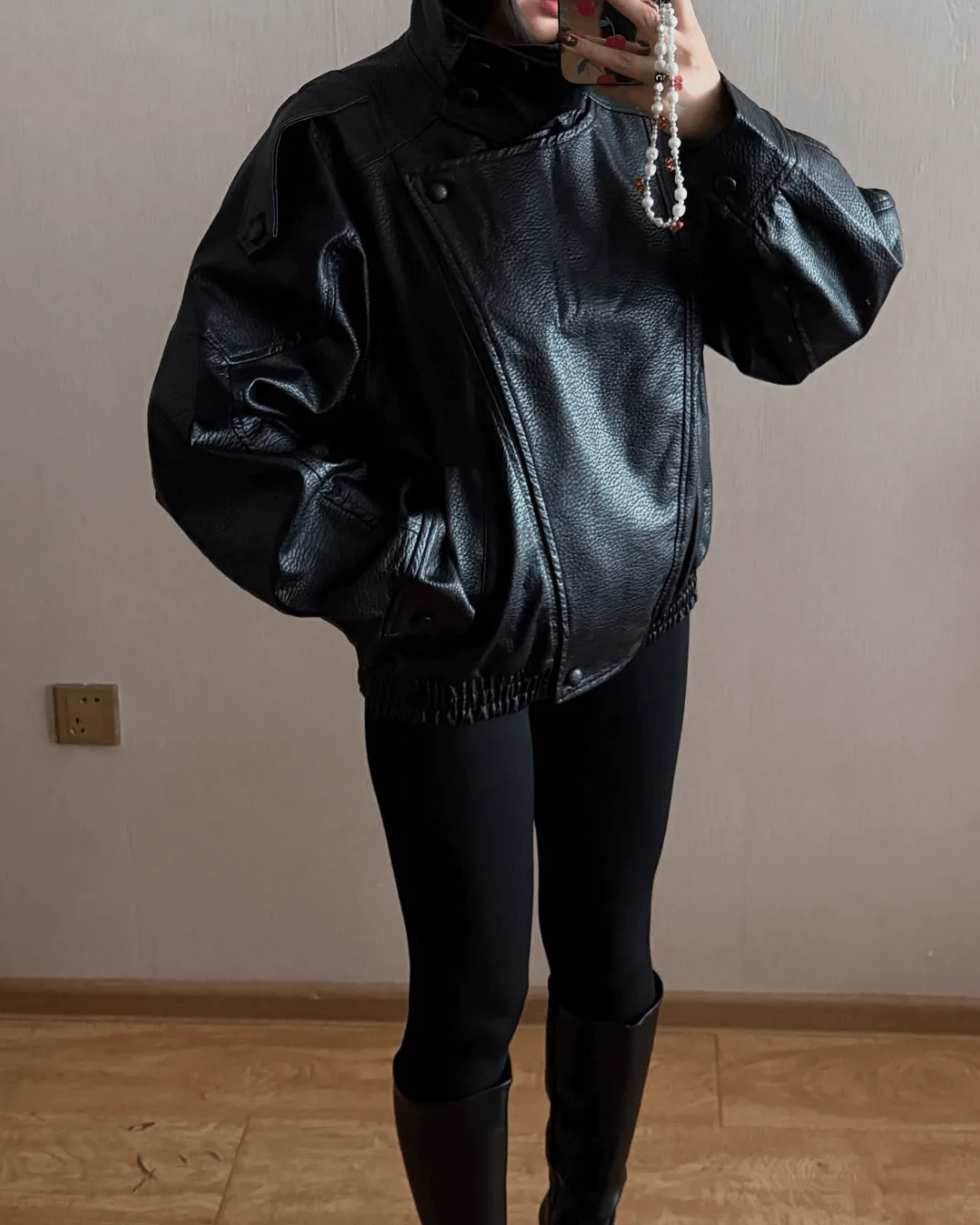 Carla Asymmetrical Leather Jacket - Image 5