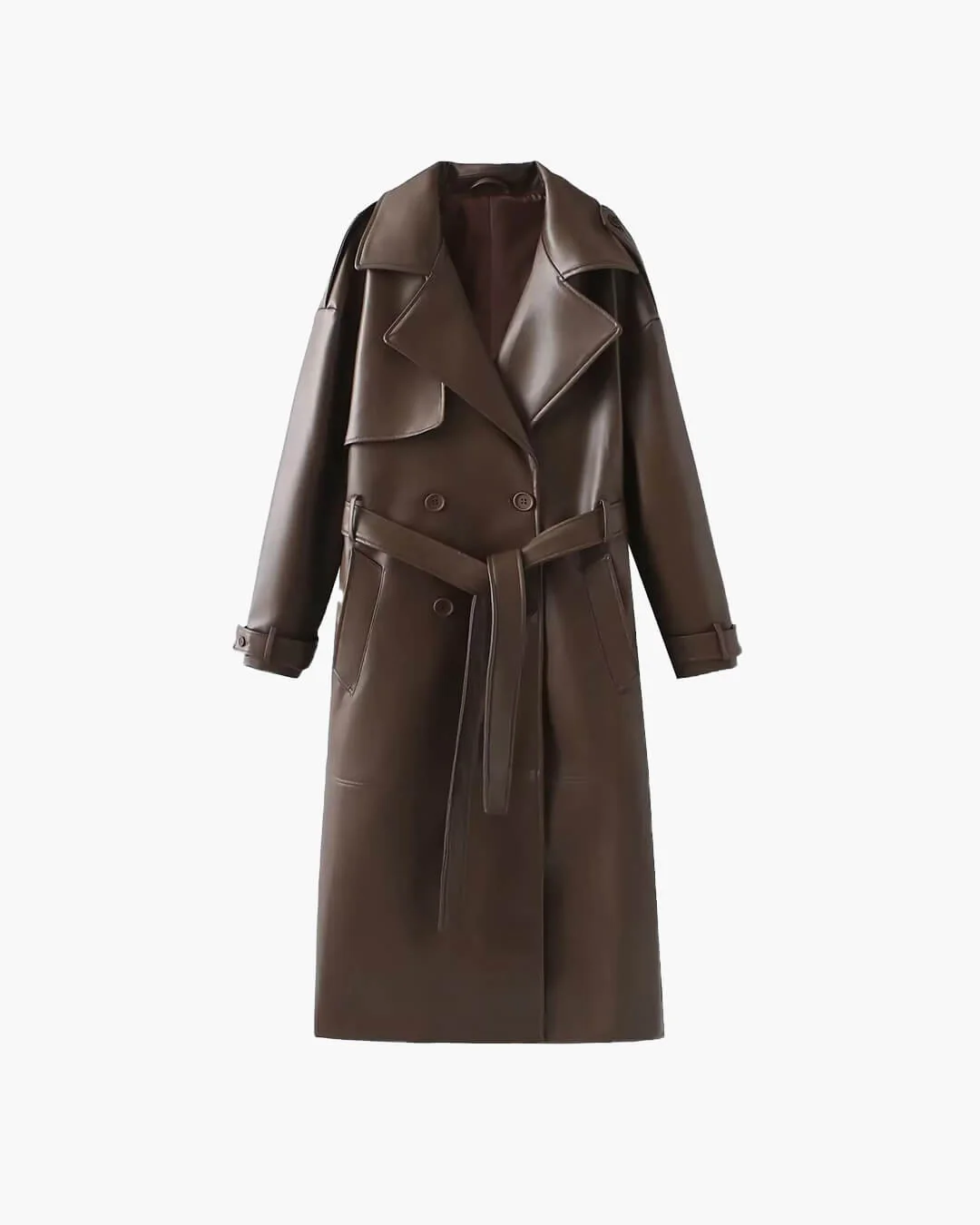 Cassy Faux Leather Maxi Trench Coat - Image 11