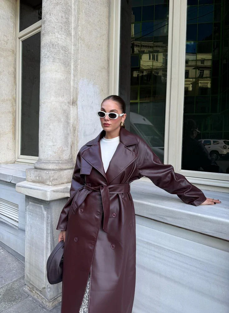Cassy Faux Leather Maxi Trench Coat - Image 3