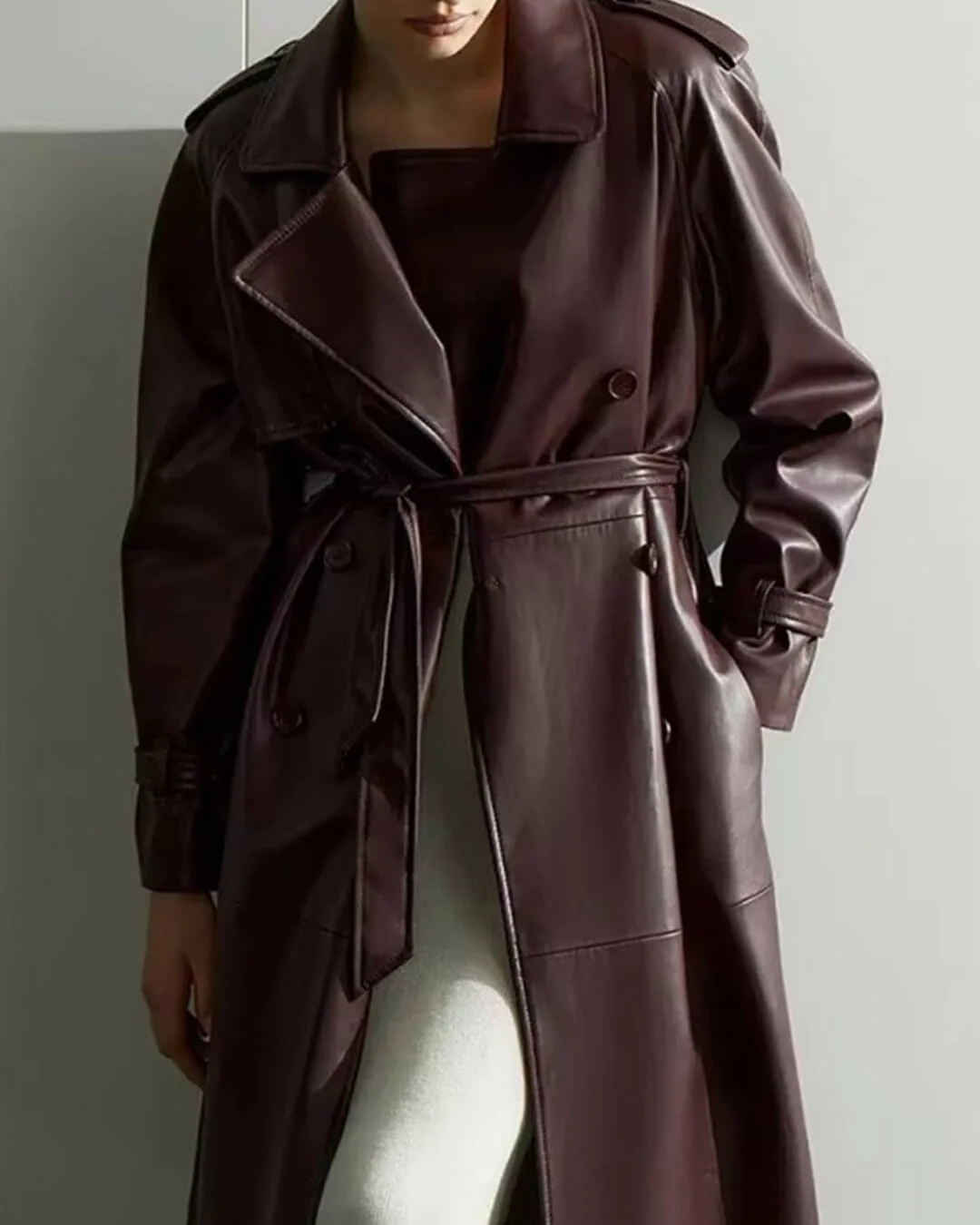 Cassy Faux Leather Maxi Trench Coat - Image 8