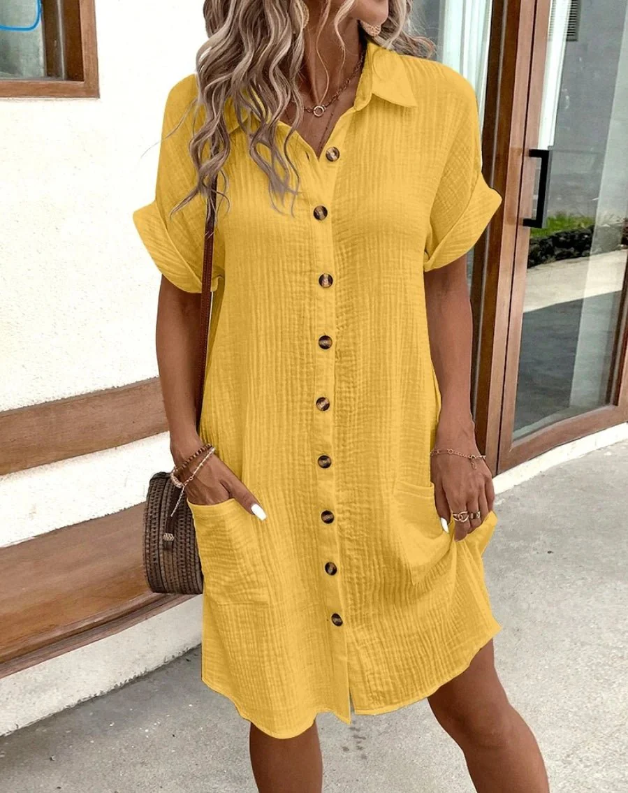 Catalina Cotton Linen V-Neck Mini Dress - Image 5