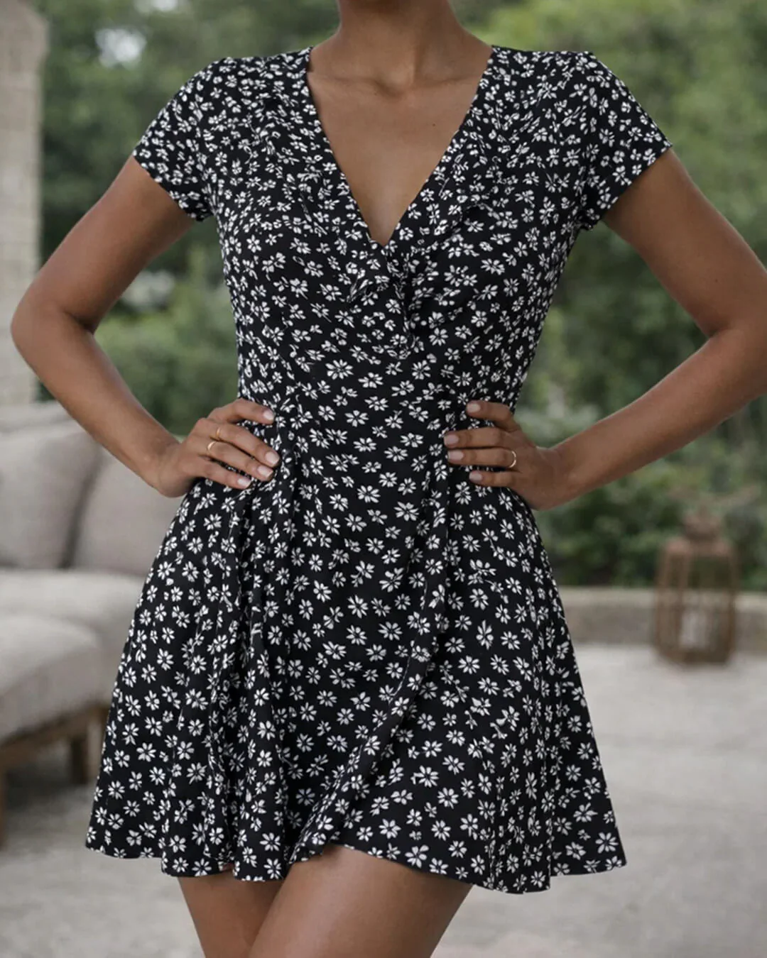 Celeste Floral V-Neck A-Line Mini Dress - Image 3