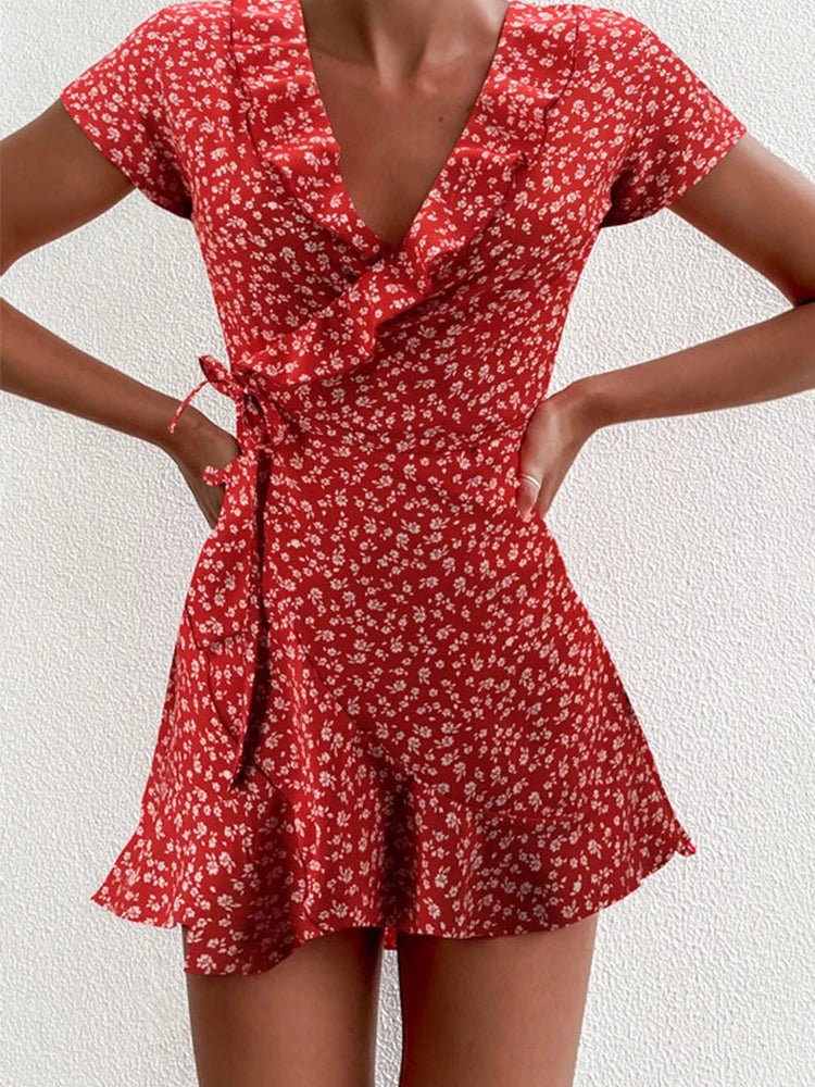 Celeste Floral V-Neck A-Line Mini Dress - Image 4