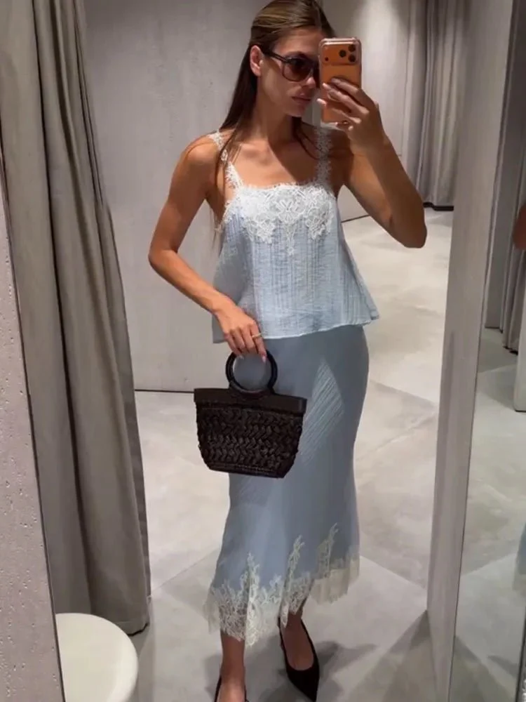 Celeste Lace Spliced Two-Piece Midi Set - Image 2
