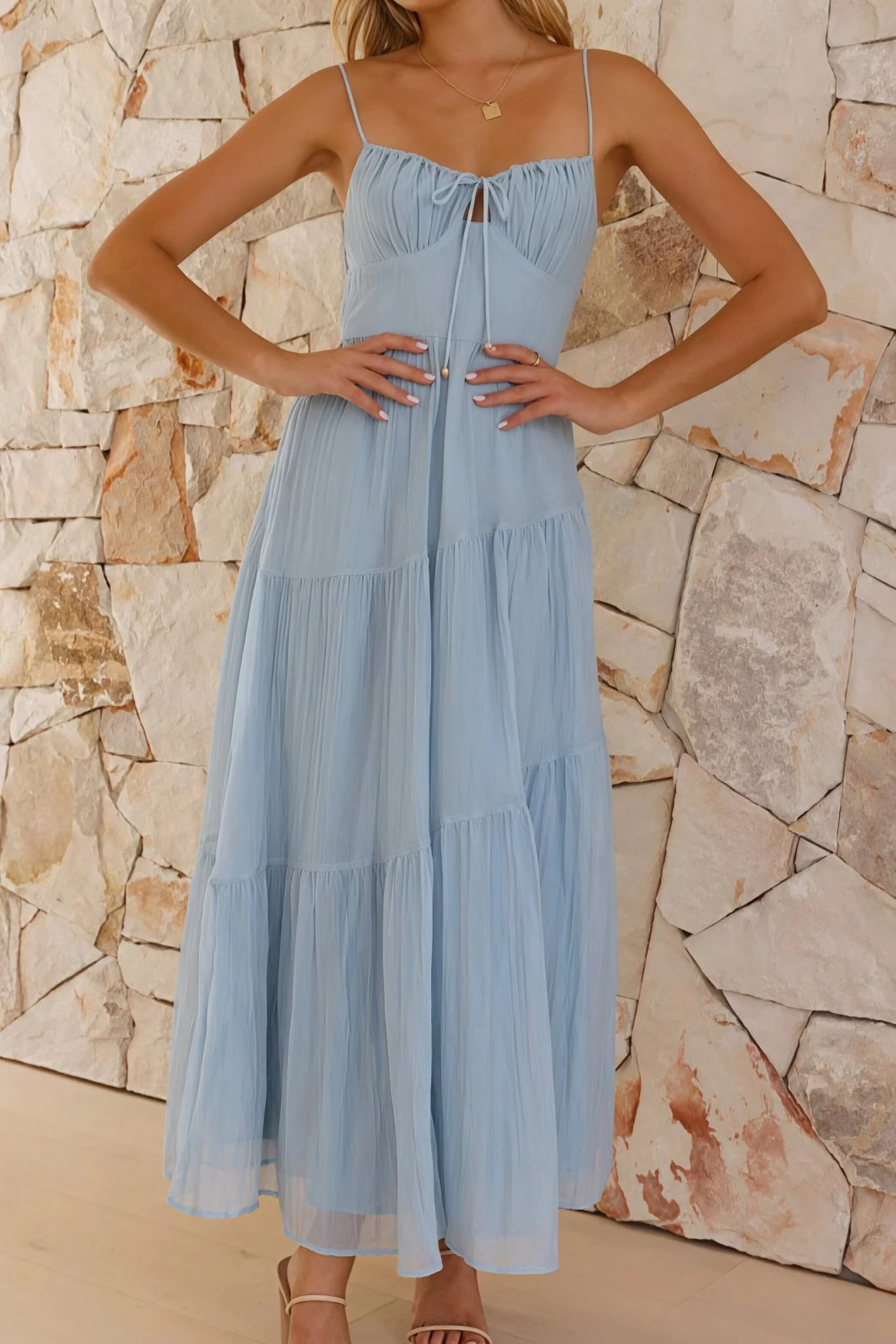 Celeste Spaghetti Strap Open Back Flared Maxi Dress - Image 4