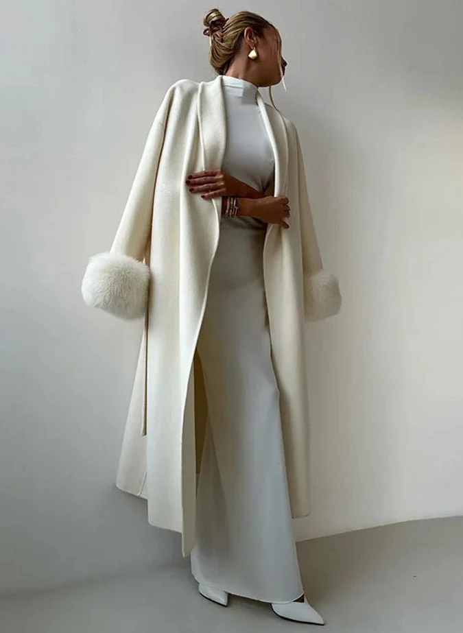 Wool Wrap Coat with Fox Fur Cuff - Image 10