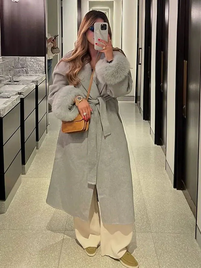 Wool Wrap Coat with Fox Fur Cuff - Image 18