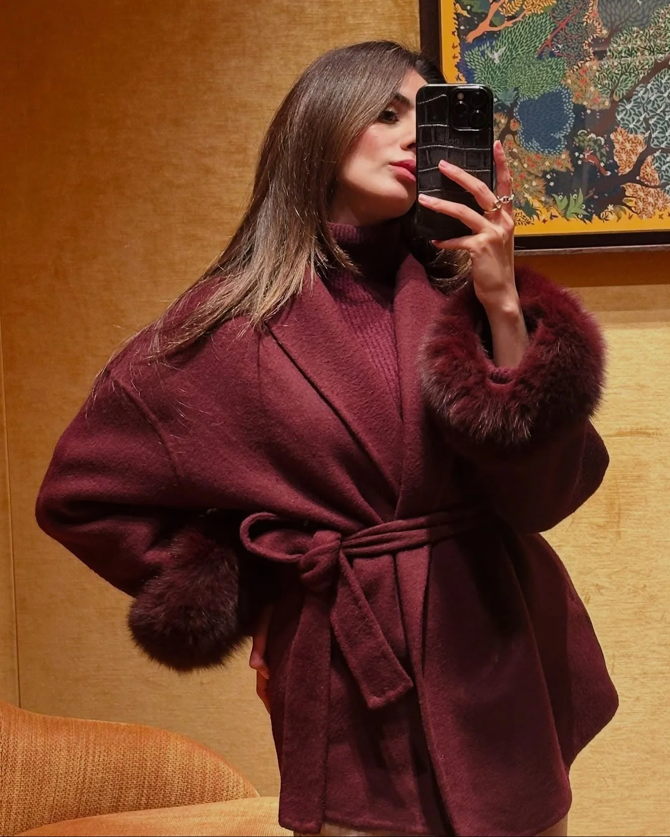 Wool Wrap Coat with Fox Fur Cuff - Image 34