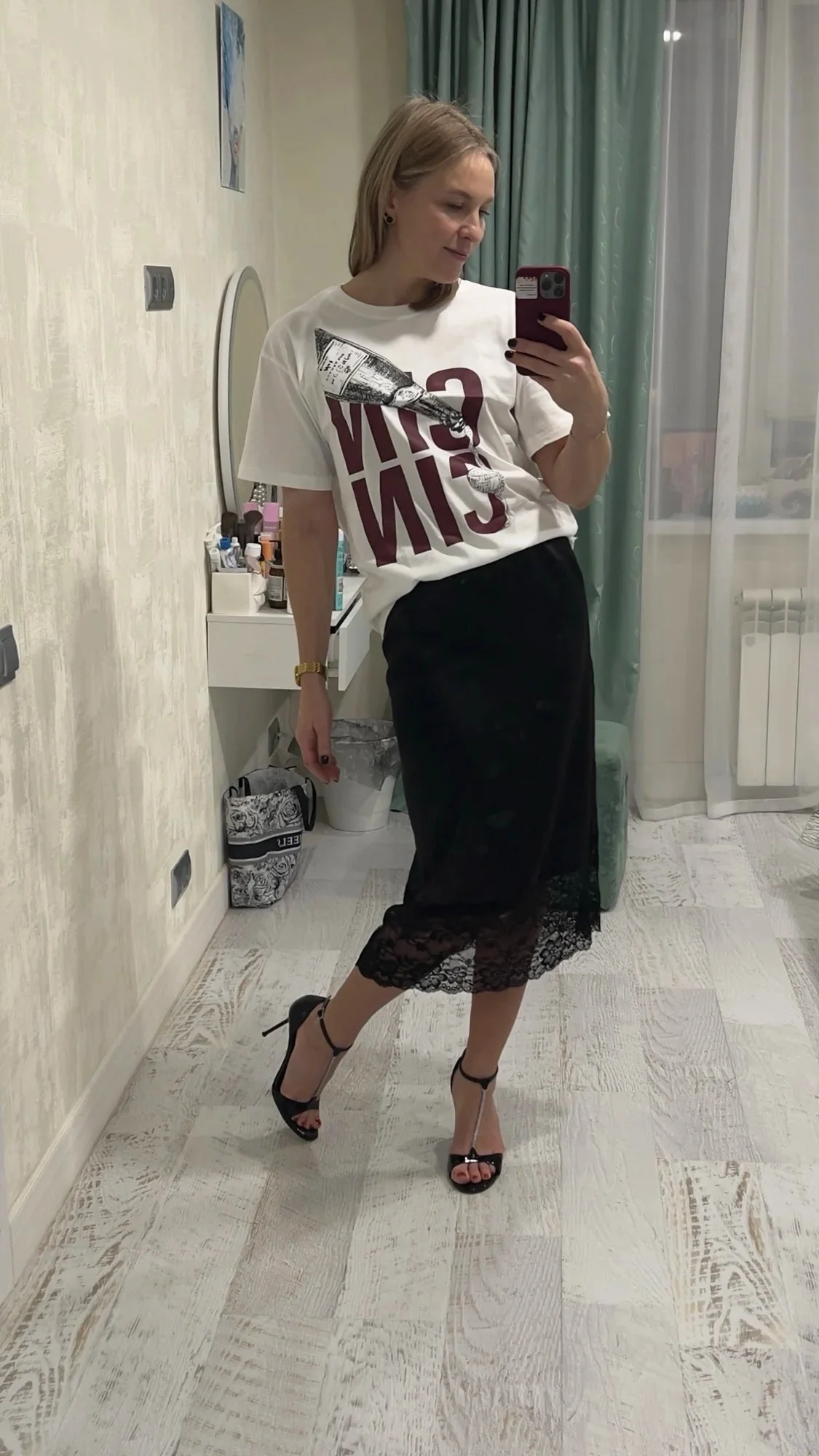 Cheska Lace Hem Satin Long Skirt with Slit - Image 5
