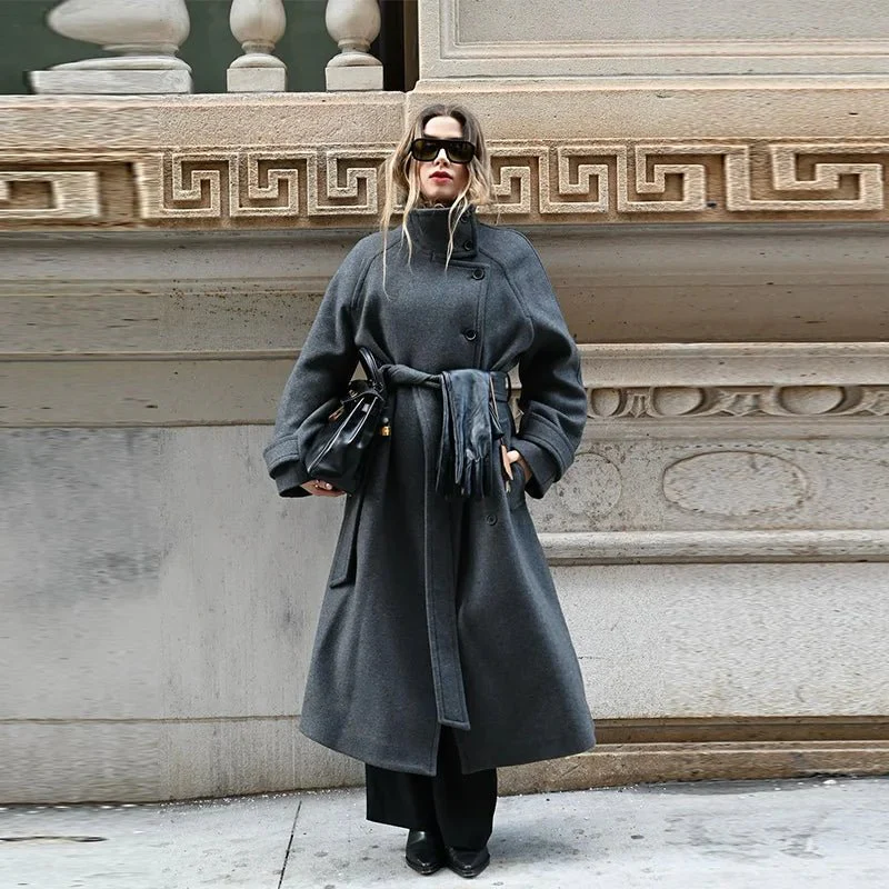 Claudine Long Belted High Collar Coat - Image 4