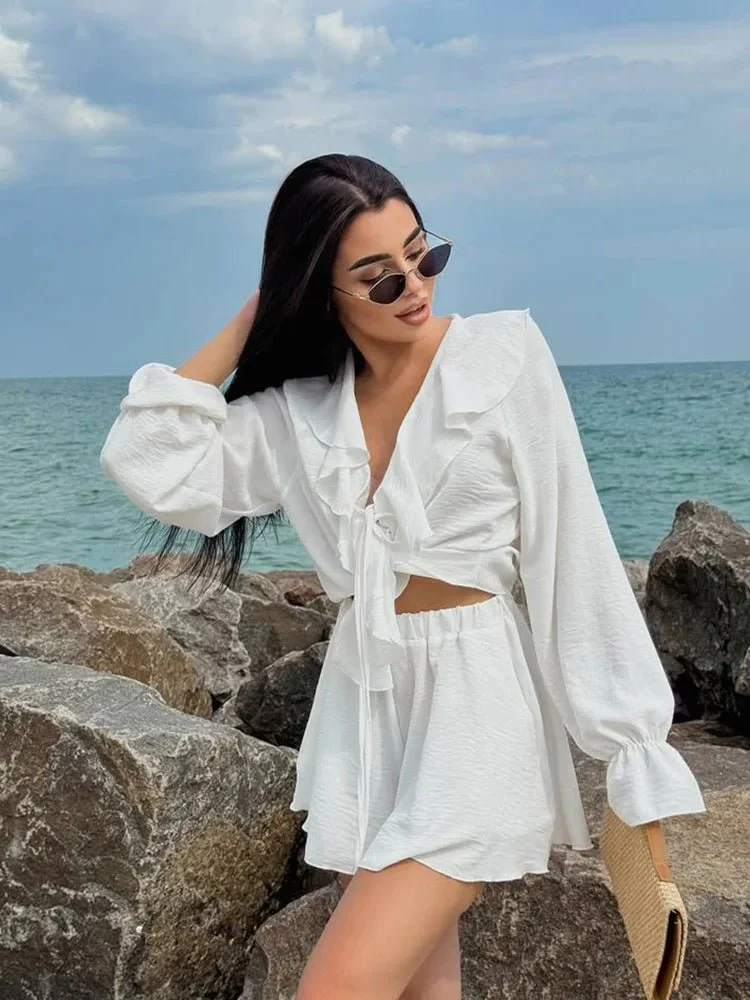 Cordelia V-Neck Ruffle Two-Piece Set