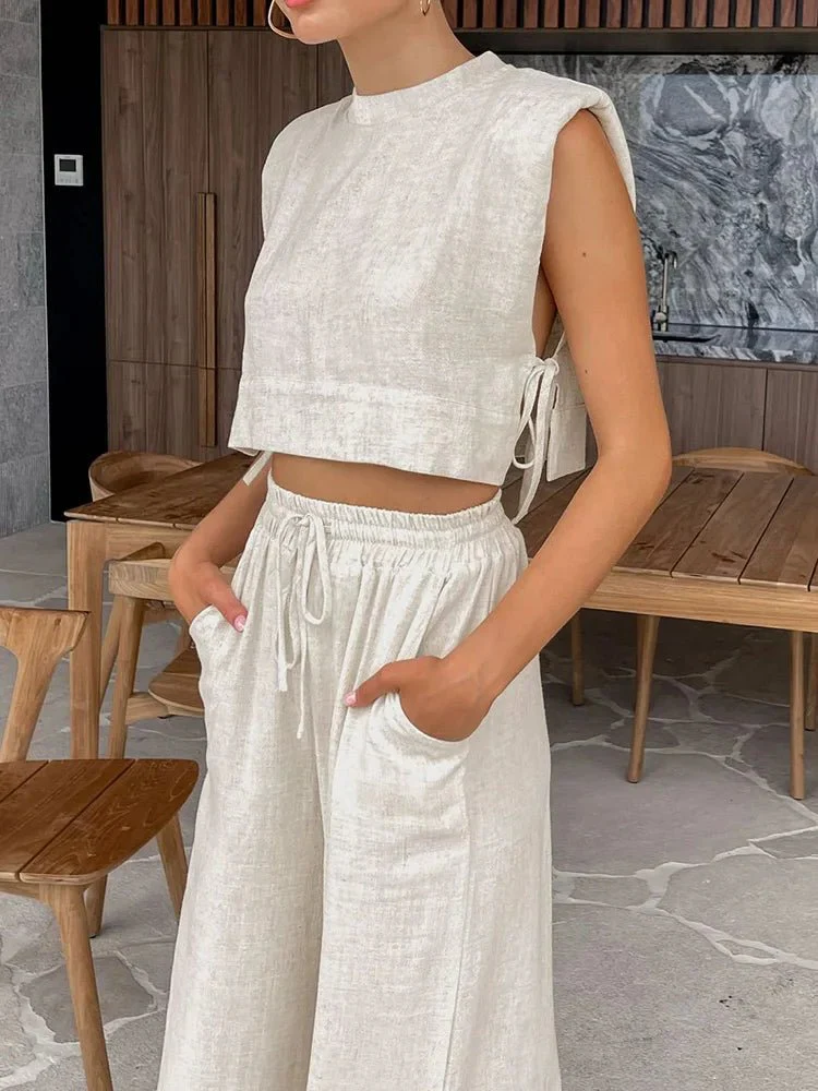 Delfina Linen Crop Top Two Piece Set - Image 3