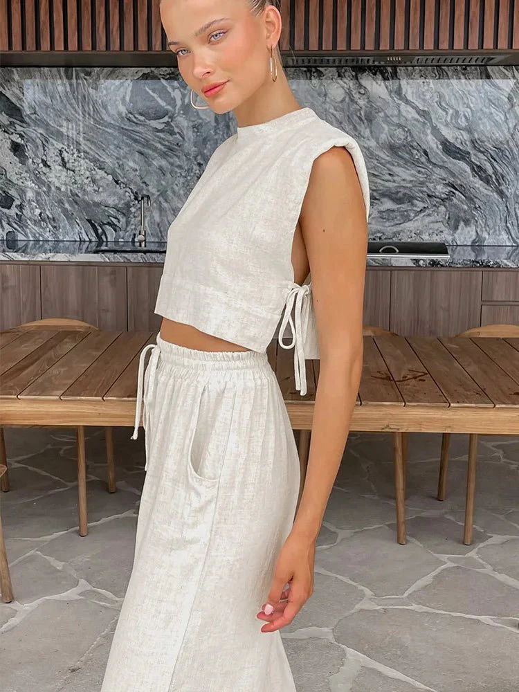 Delfina Linen Crop Top Two Piece Set - Image 4