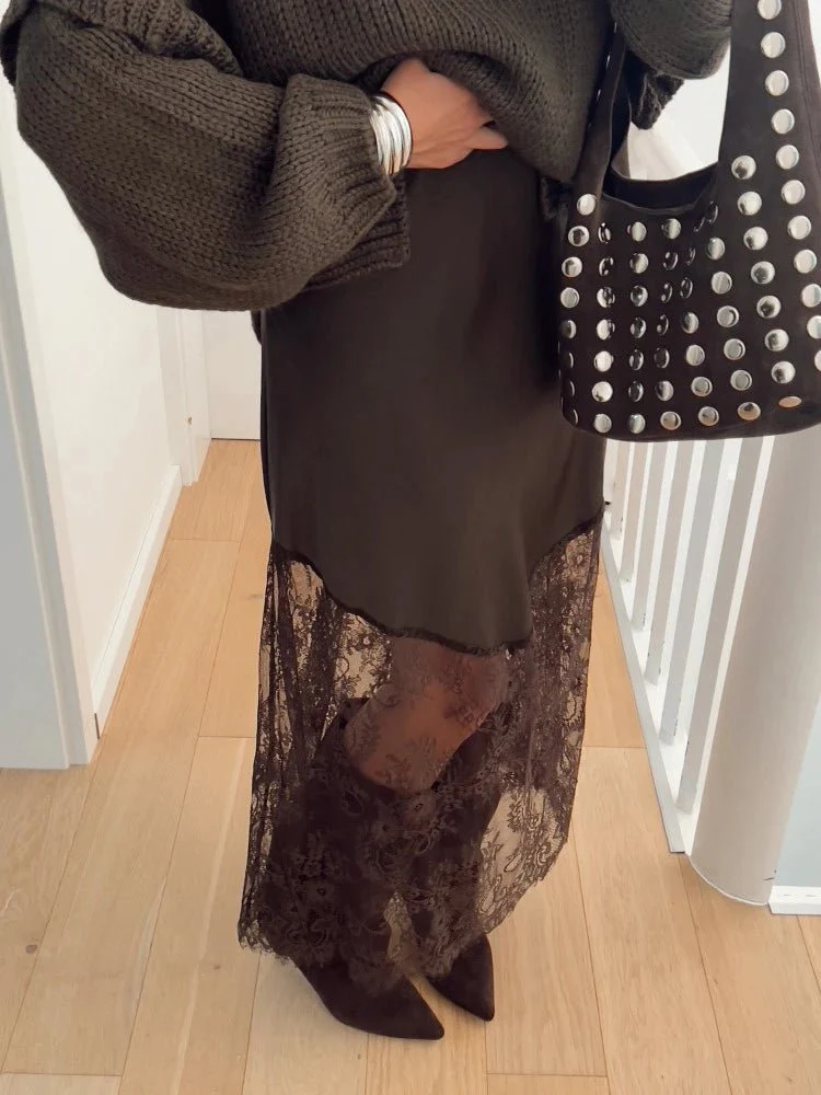 Diane Satin Lace Maxi Skirt - Image 3