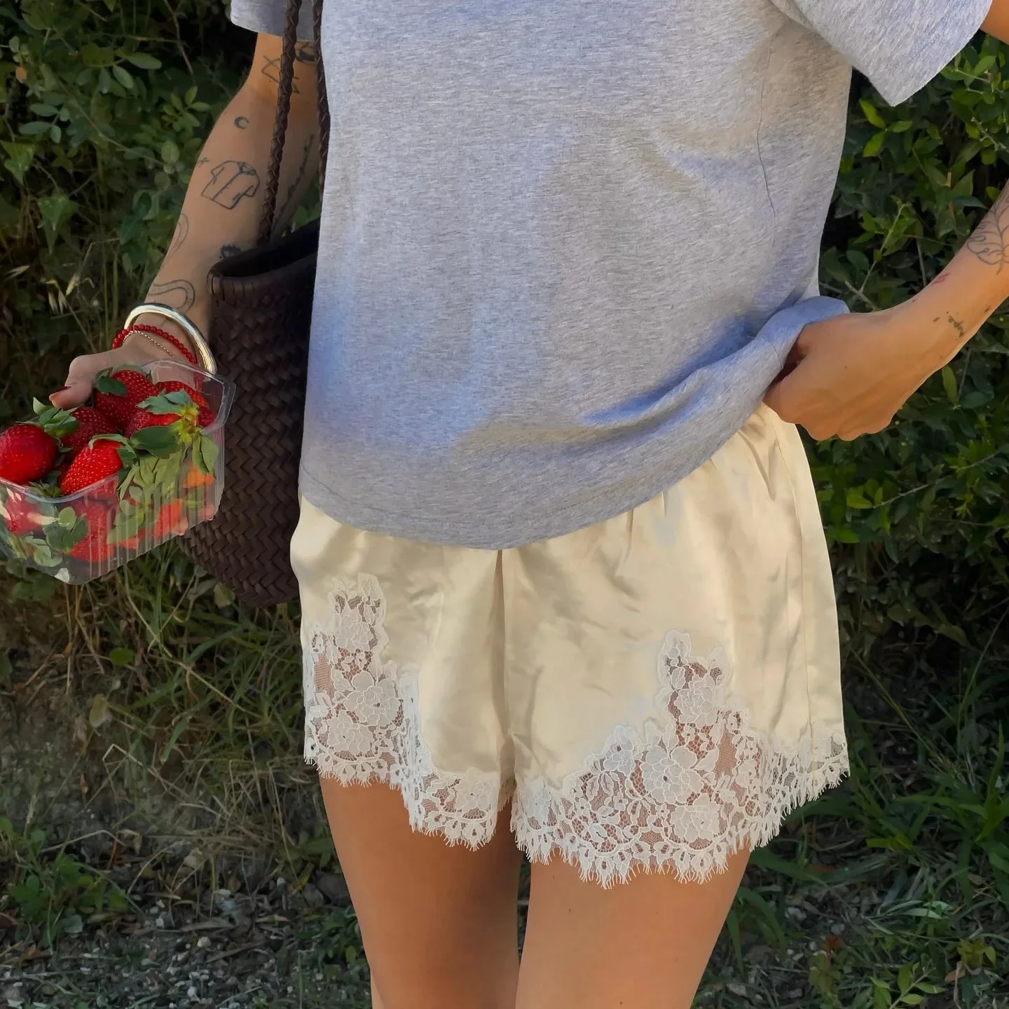 Dominique Satin Silk Lace Shorts - Image 9