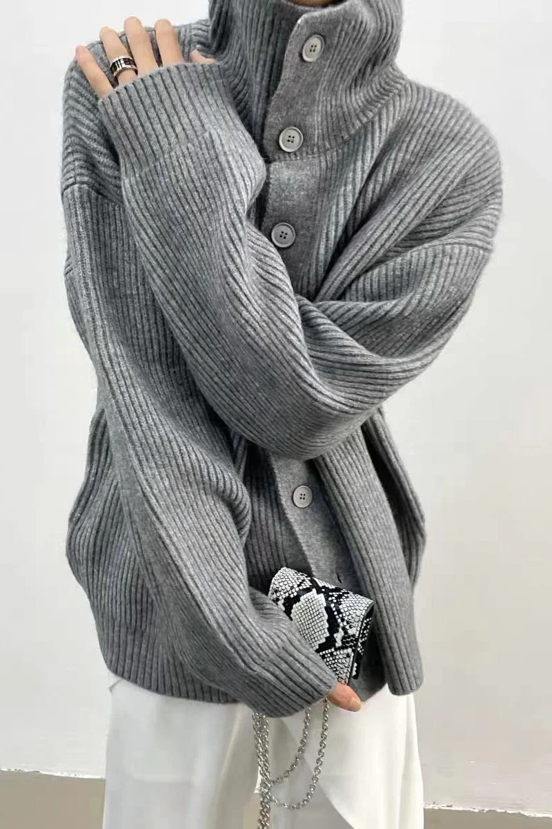 Donna Ribbed Funnel Neck Cardigan - Image 2