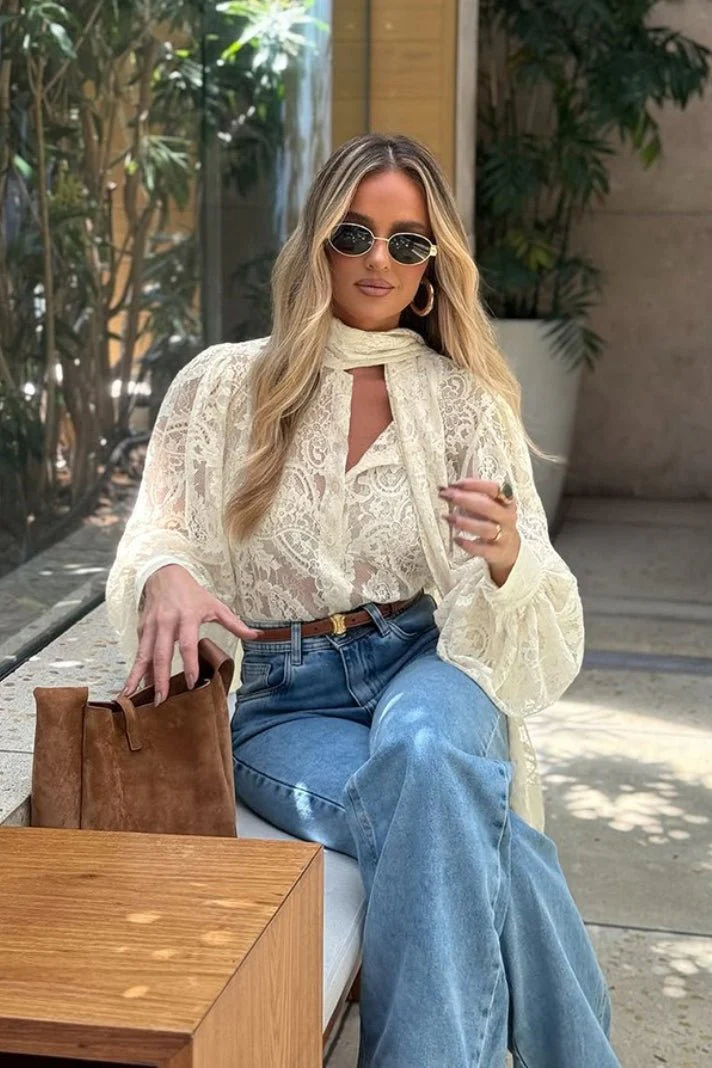 Dunja Sheer Lace Tie Blouse - Image 3