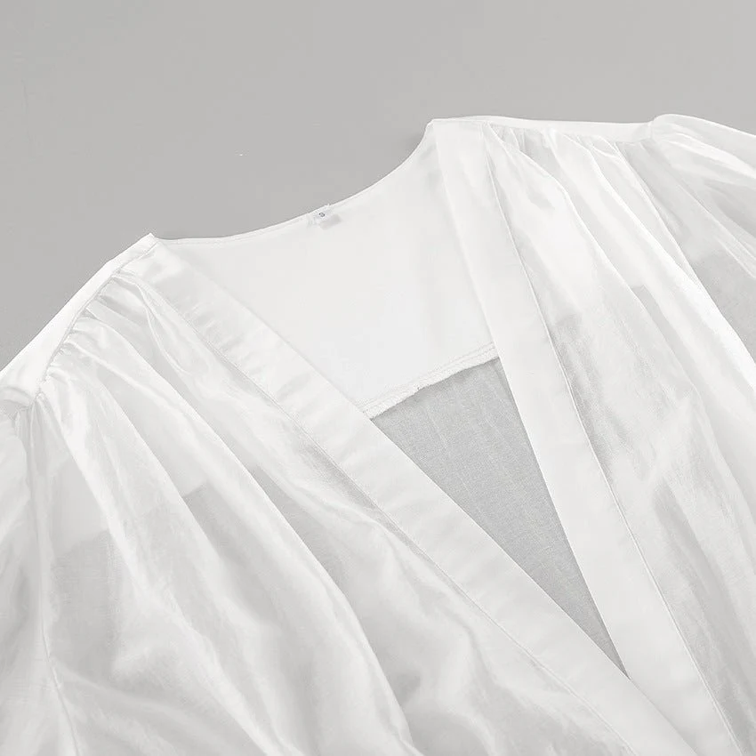 Elisa Deep Neck Sheer Button Blouse - Image 8