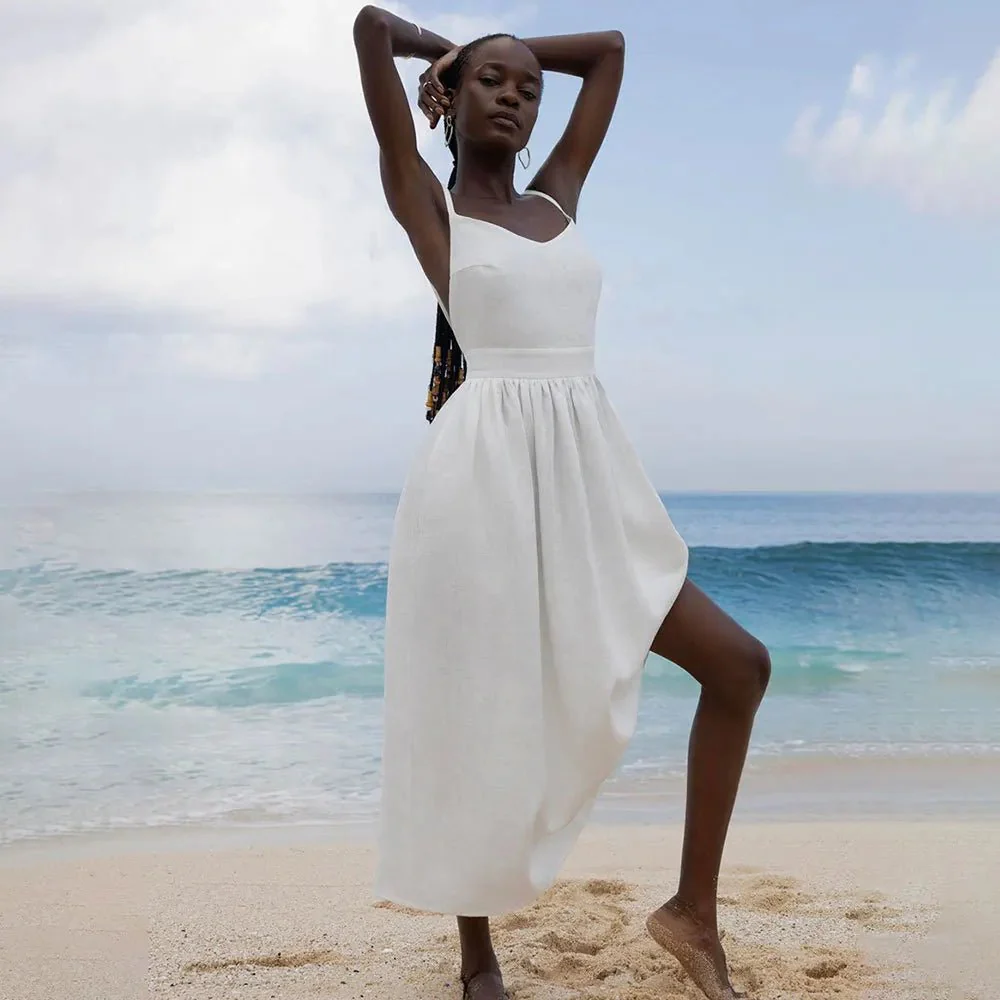 Elisabeta Backless Tie-Strap Midi Dress - Image 7
