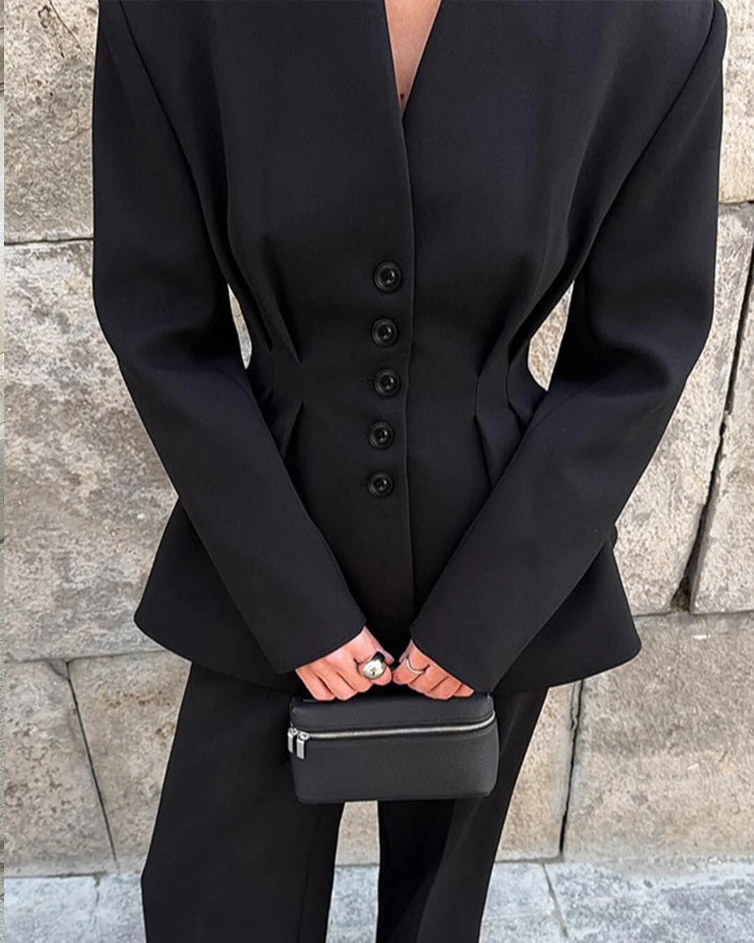 Empress Ruched-Waist V-Neck Blazer - Image 4