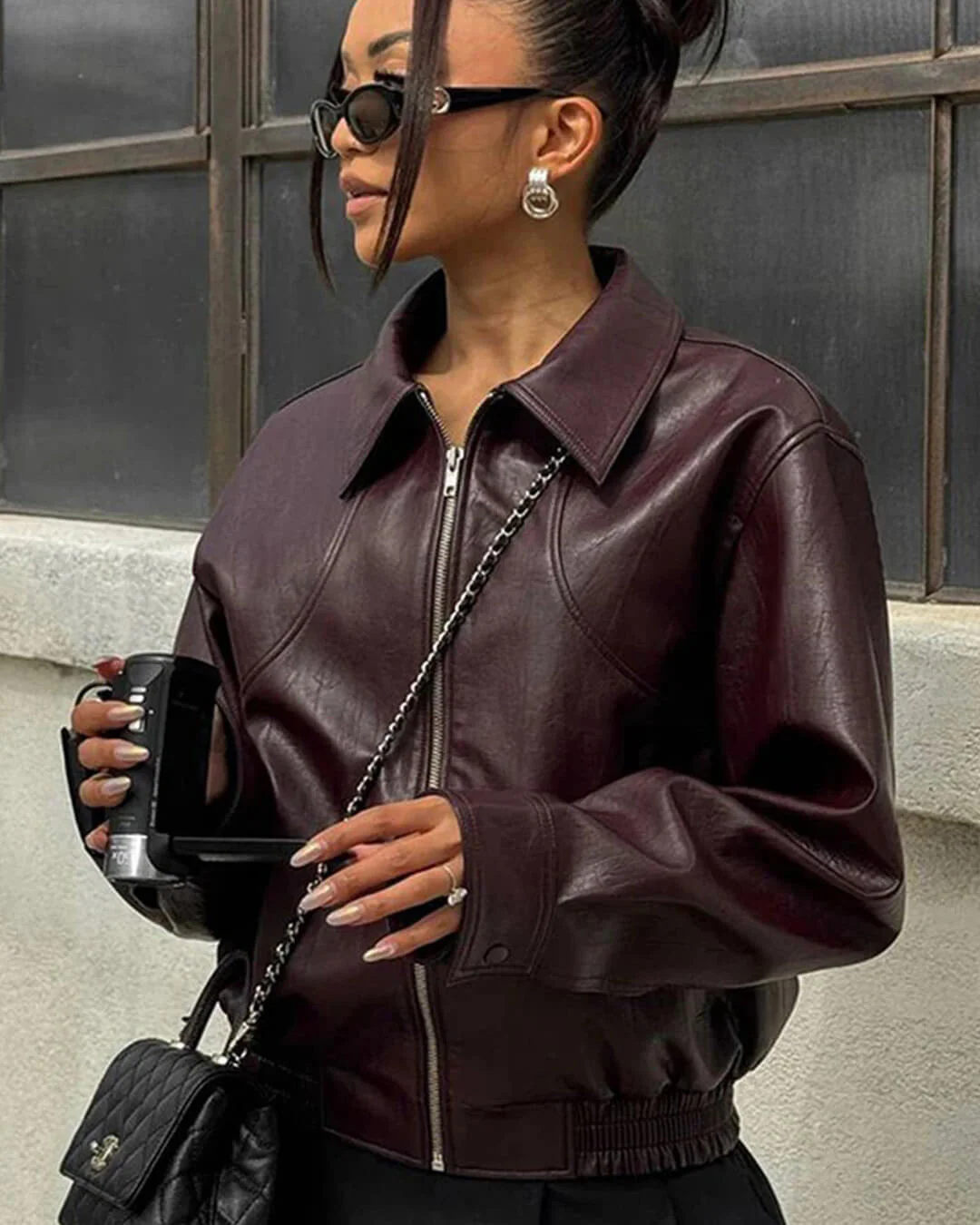 Erika Zip Up Leather Jacket - Image 4