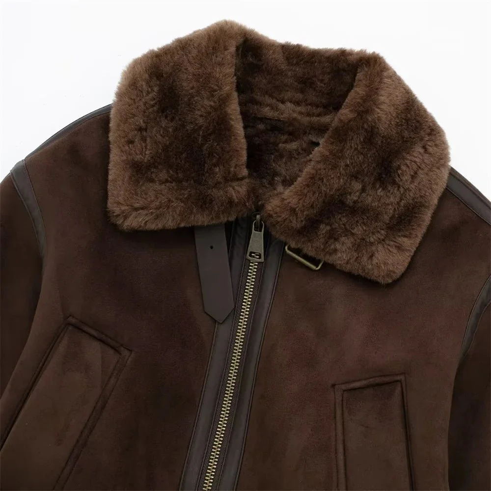 Esme Suede Short Bomber Jacket - Image 10
