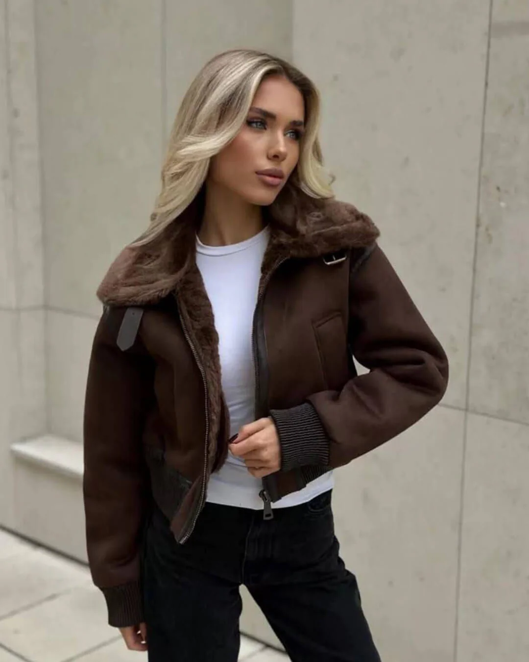 Esme Suede Short Bomber Jacket - Image 2