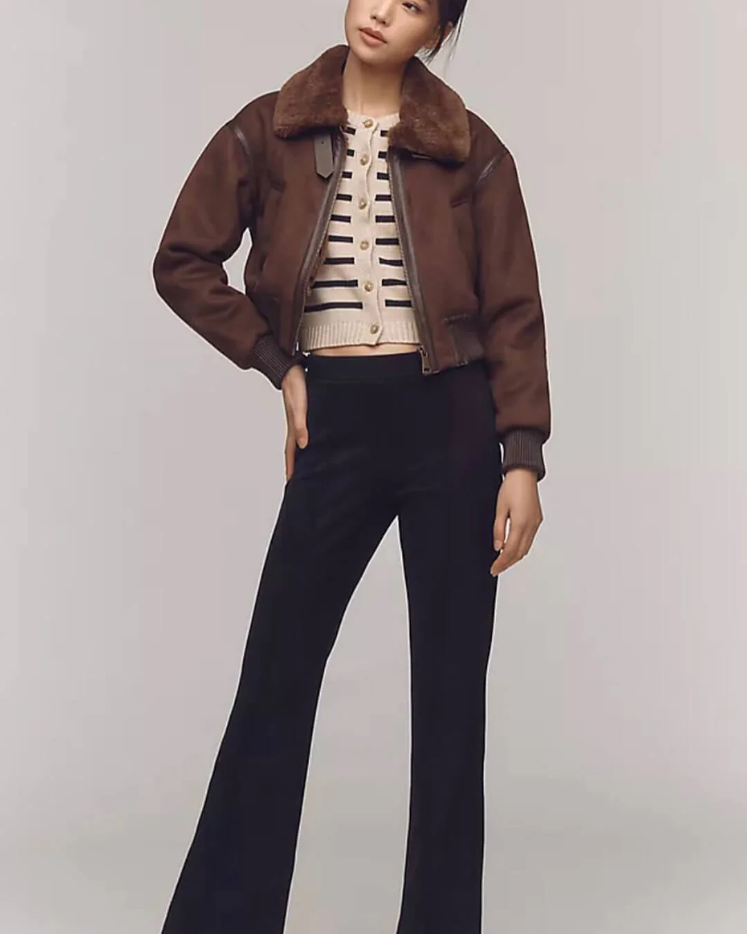 Esme Suede Short Bomber Jacket - Image 4