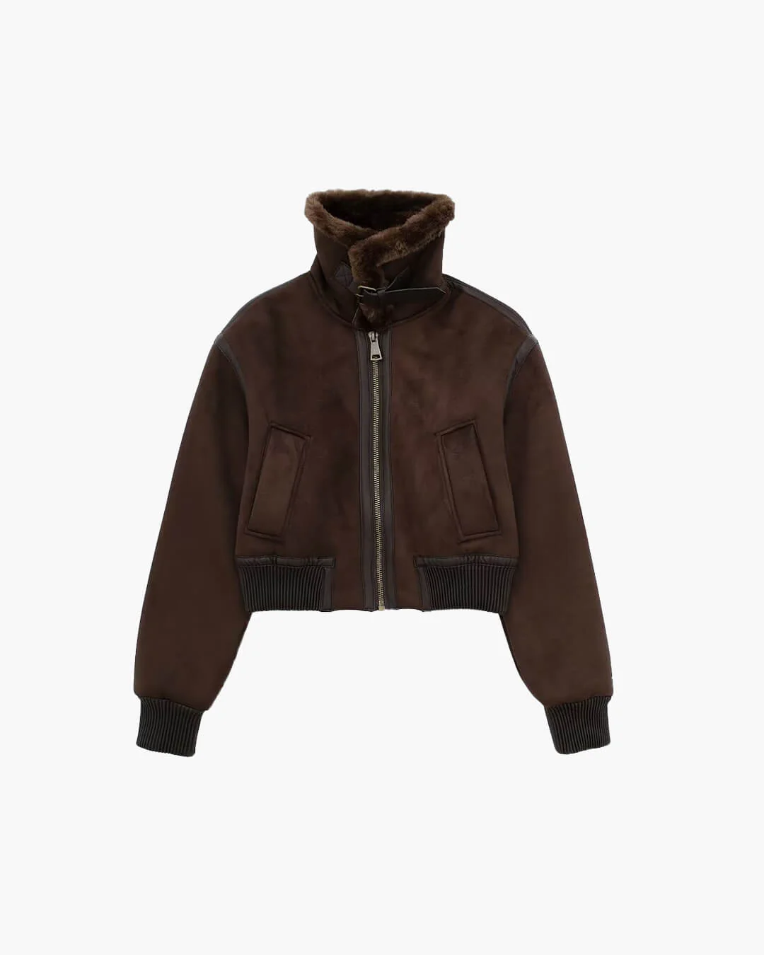 Esme Suede Short Bomber Jacket - Image 8