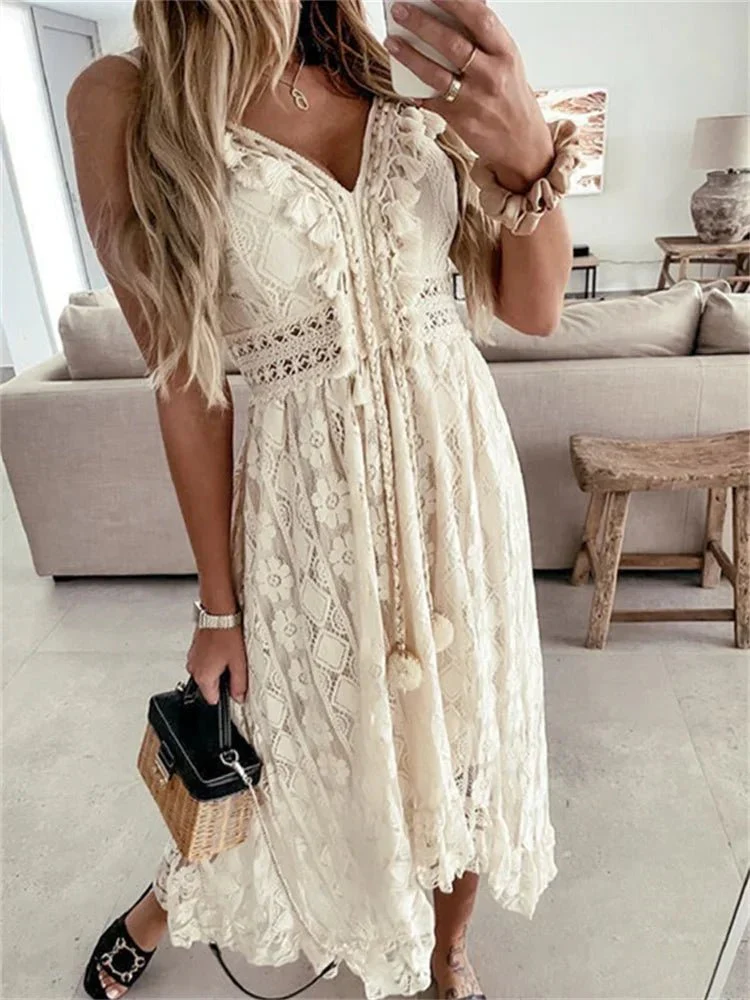 Esra Sleeveless Lace V-Neck Maxi Dress - Image 3