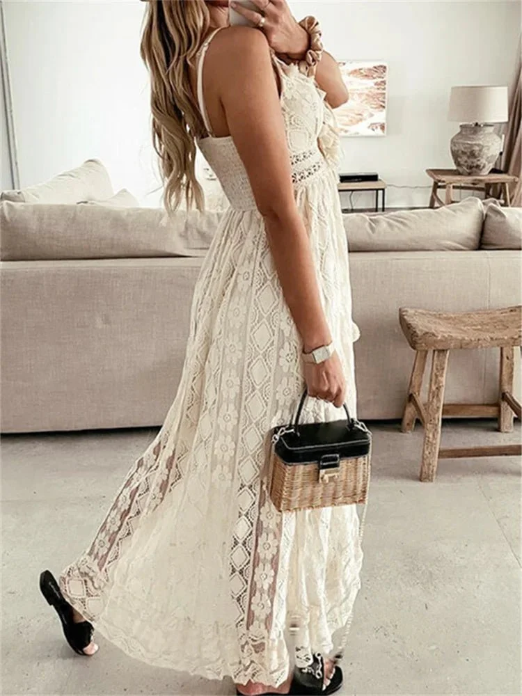 Esra Sleeveless Lace V-Neck Maxi Dress - Image 4