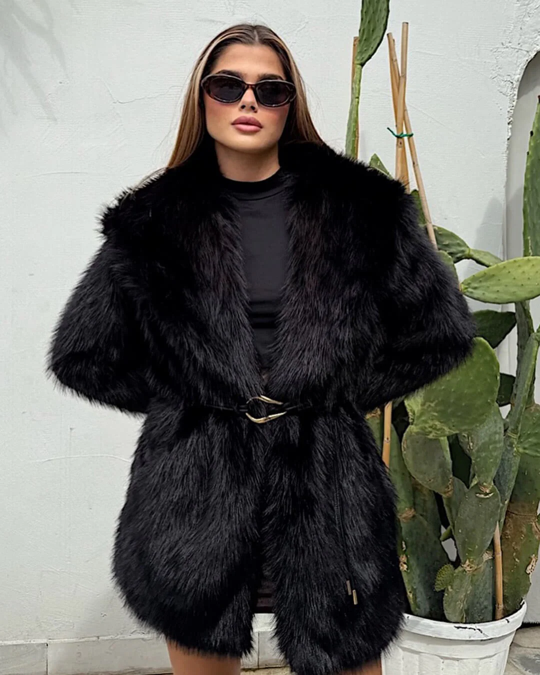Faith Faux Fur Coat with Belt - Image 11