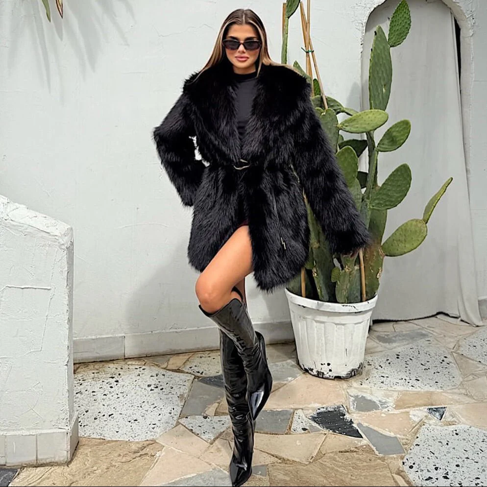 Faith Faux Fur Coat with Belt - Image 13