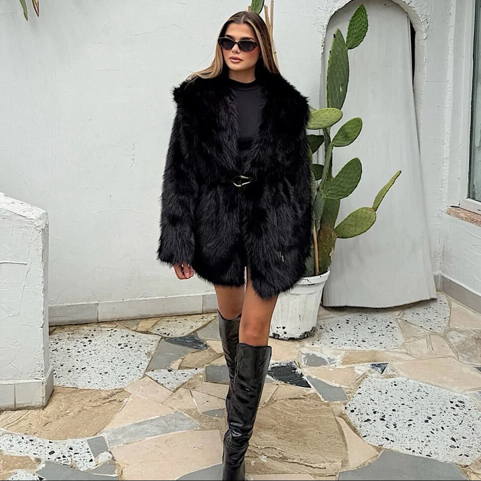 Faith Faux Fur Coat with Belt - Image 14