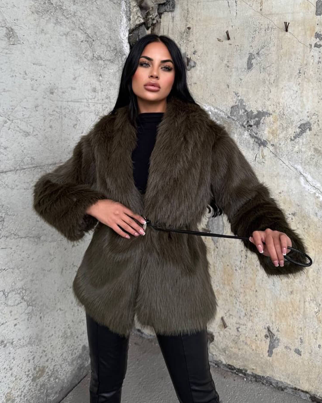 Faith Faux Fur Coat with Belt - Image 2