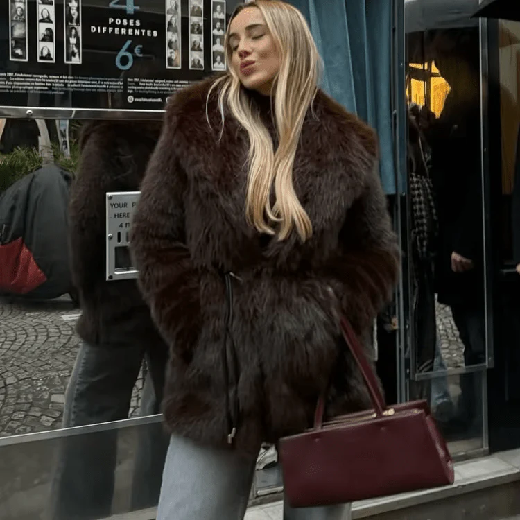 Faith Faux Fur Coat with Belt - Image 3