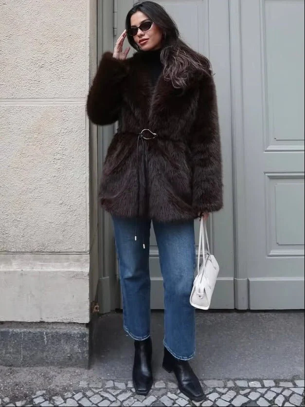 Faith Faux Fur Coat with Belt - Image 5
