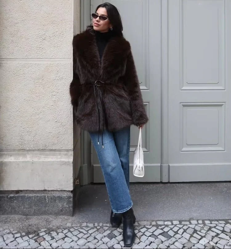 Faith Faux Fur Coat with Belt - Image 6