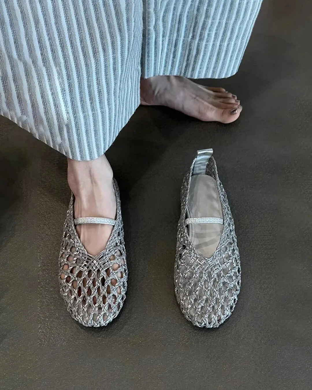 Francesca Hollow Woven Flat Shoes - Image 4