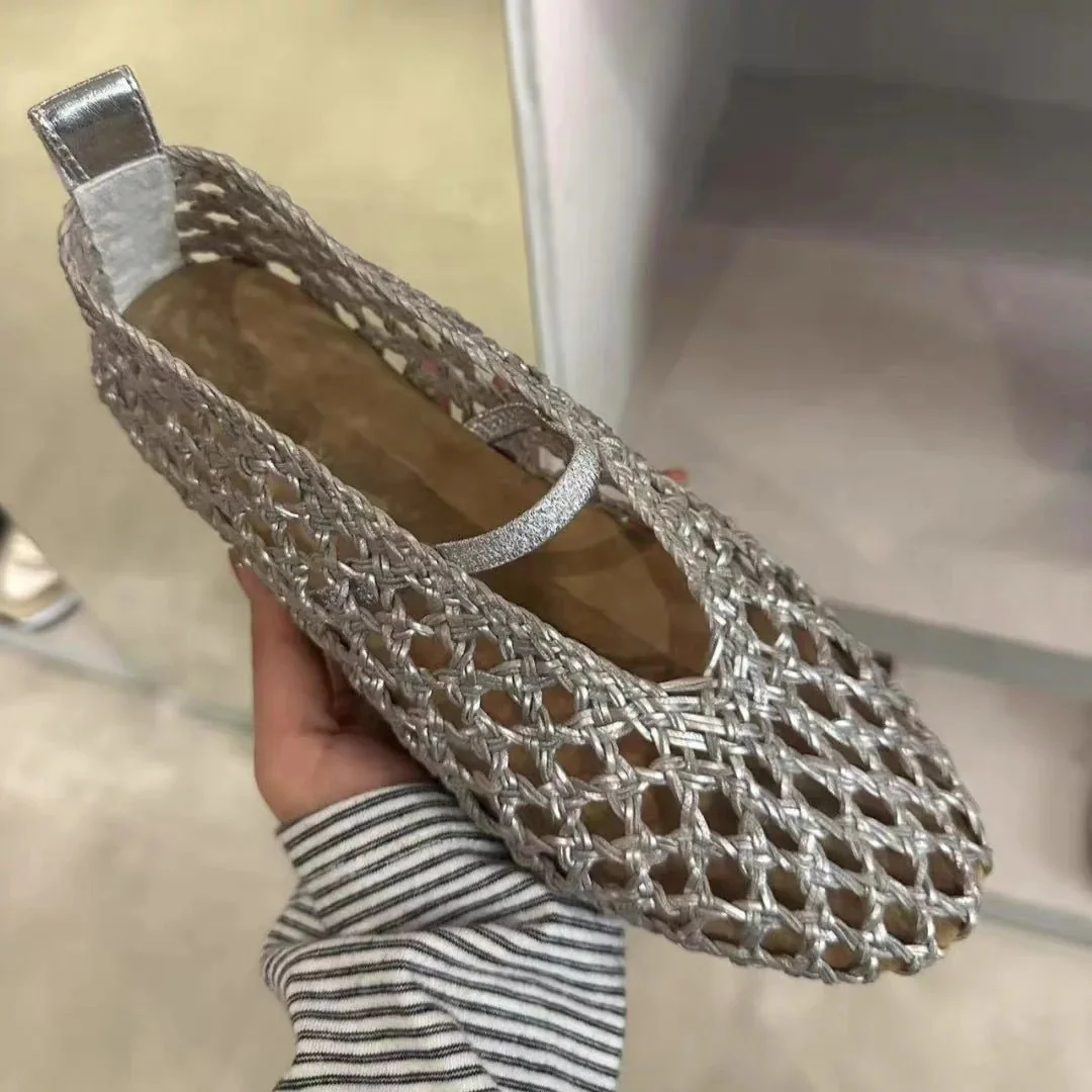 Francesca Hollow Woven Flat Shoes - Image 5