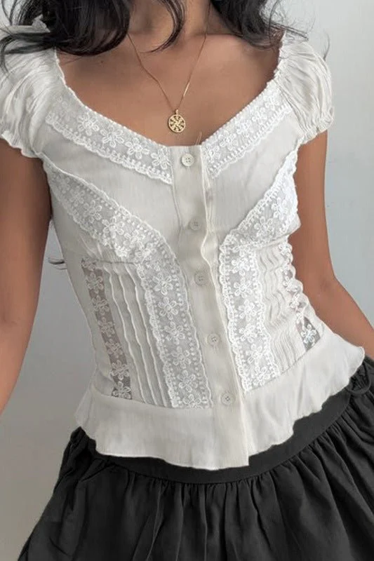Gelyn Button Front Puff Lace Blouse - Image 2