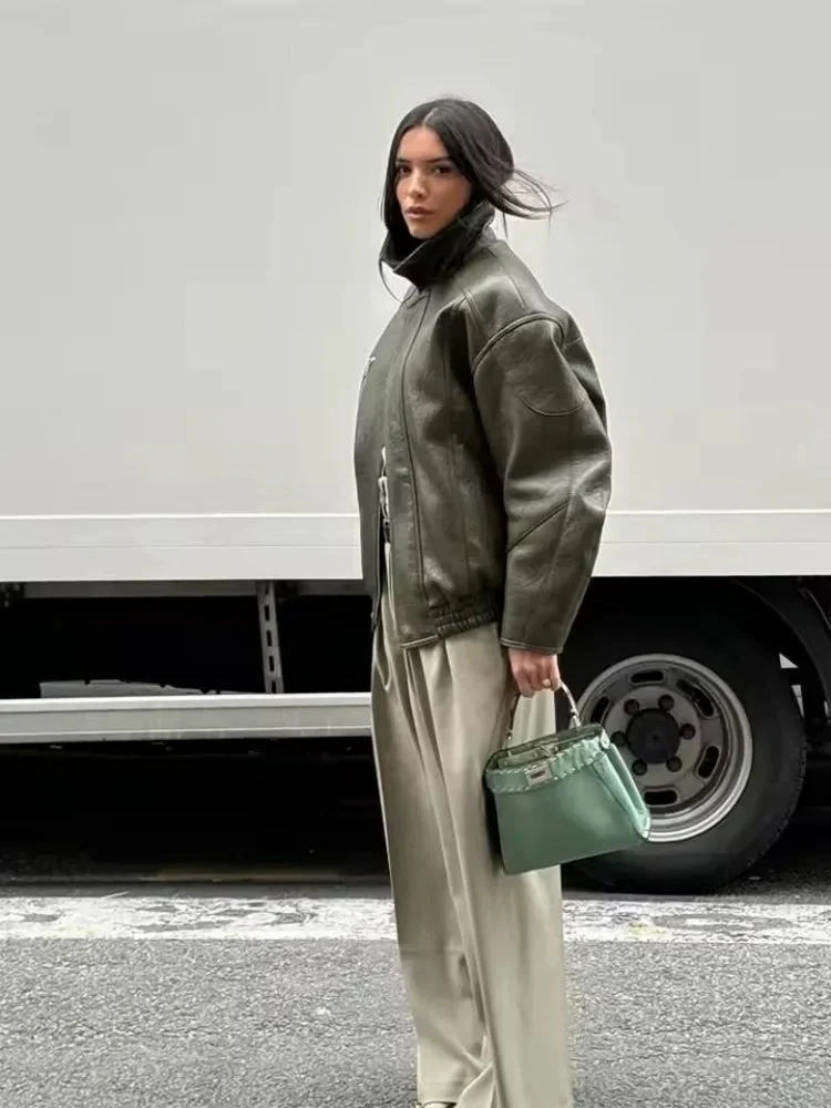 Gina Faux Leather Bomber Jacket - Image 7