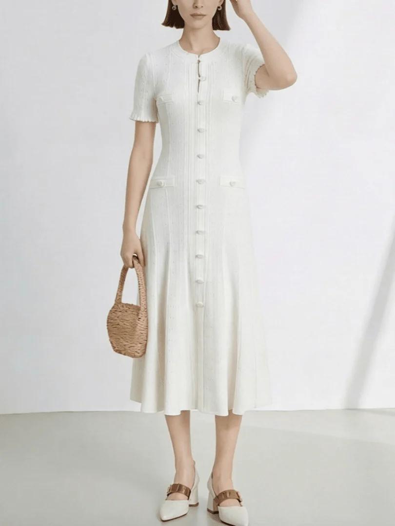 Hannelore French V-Neck Knitted Slit Dress