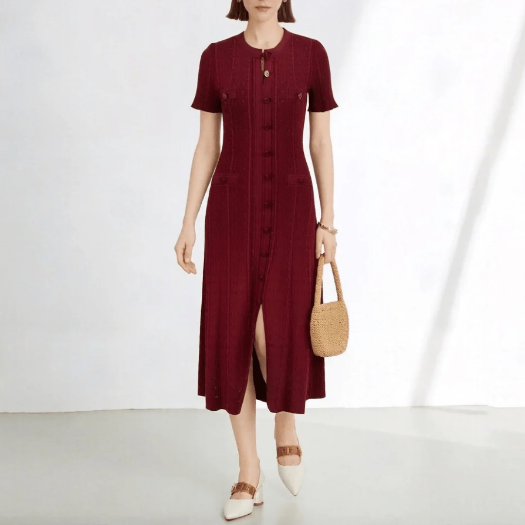 Hannelore French V-Neck Knitted Slit Dress - Image 3