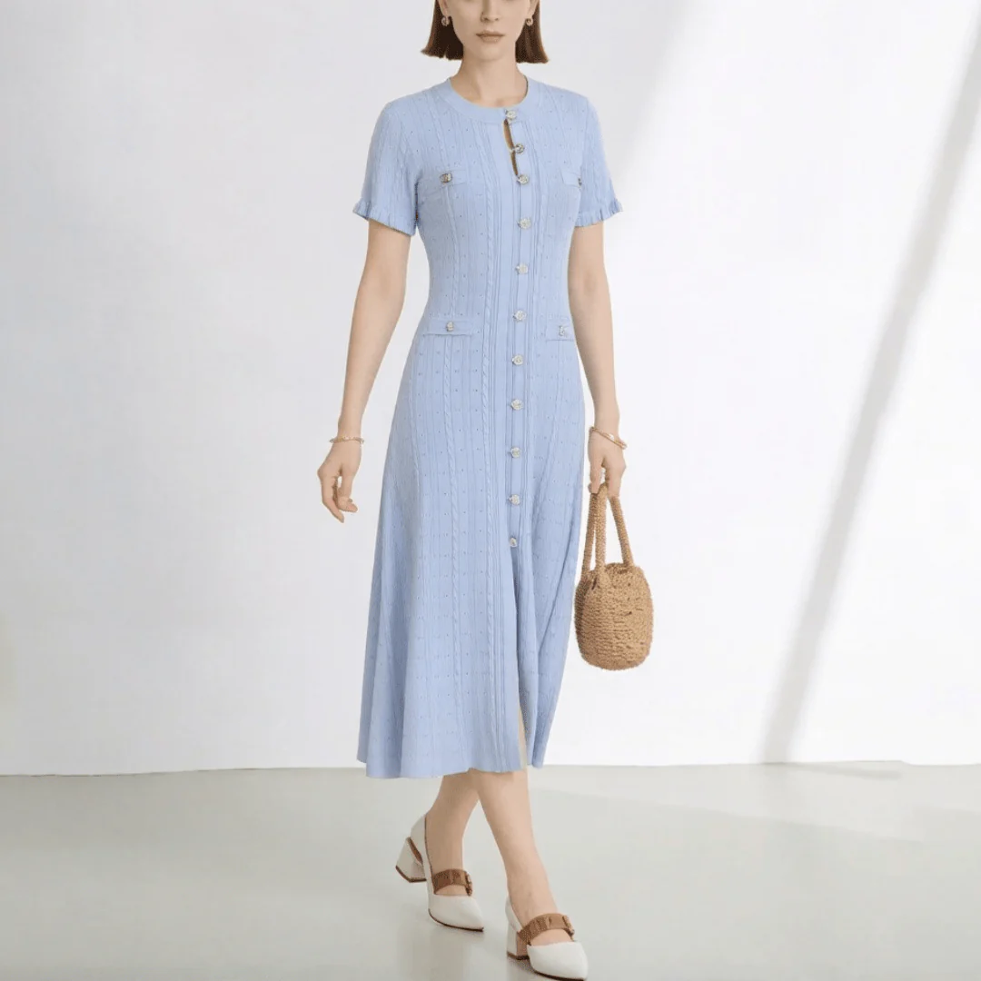Hannelore French V-Neck Knitted Slit Dress - Image 5