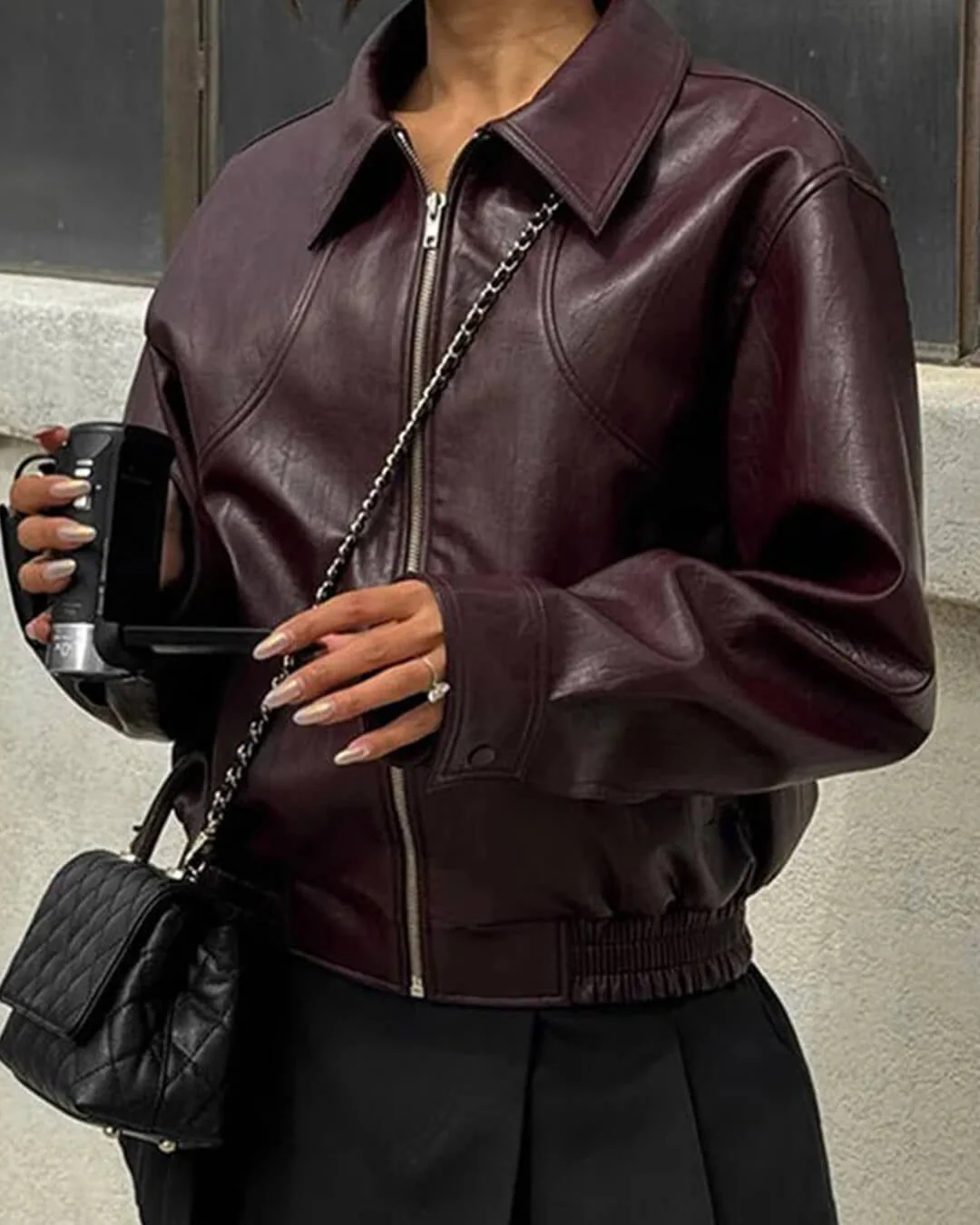 Harper Faux Leather Bomber Jacket - Image 4