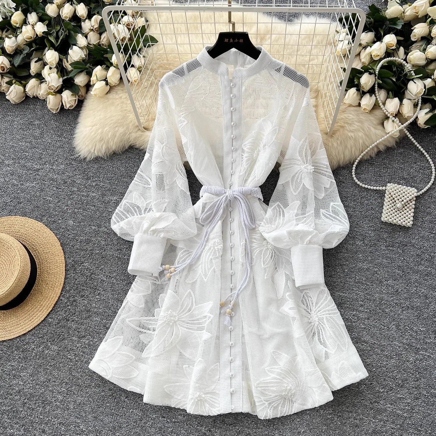 Hedy Embroidered Lace Belted Dress