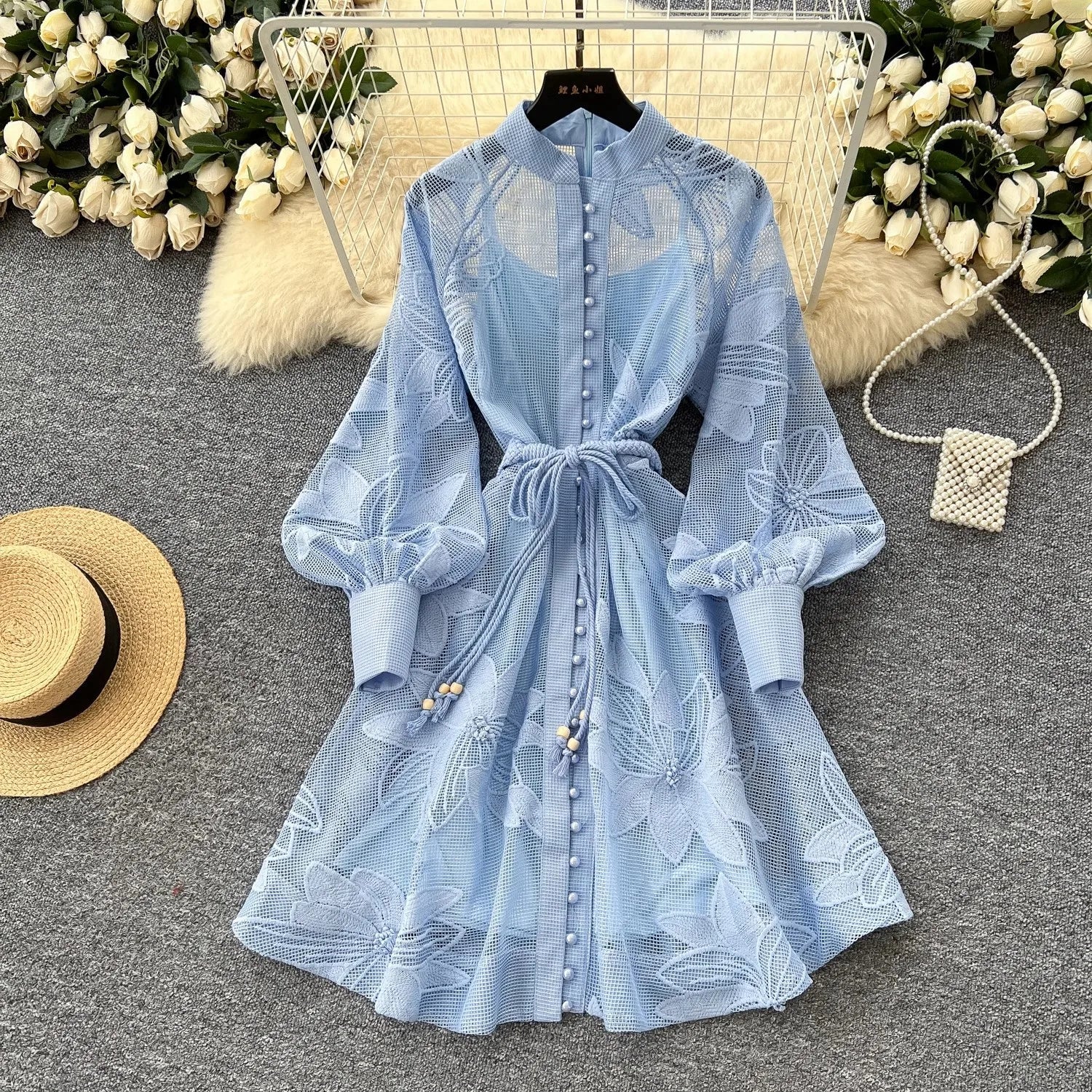 Hedy Embroidered Lace Belted Dress - Image 3